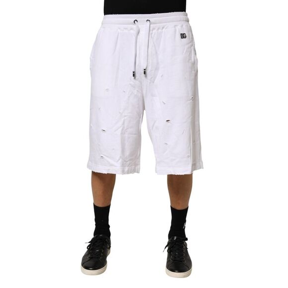 Dolce & Gabbana White Distressed Cotton Men Bermuda Men's Shorts